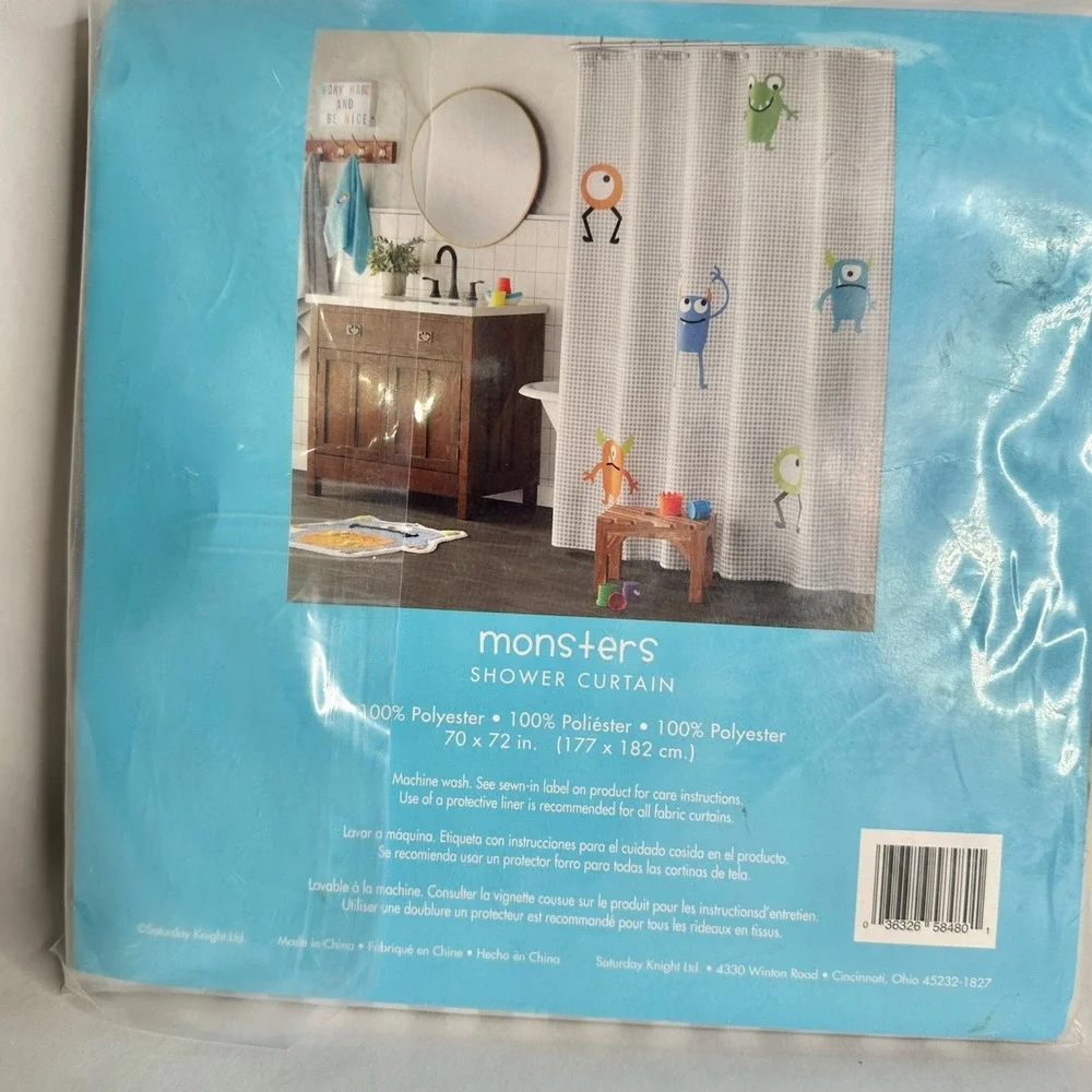 Monsters Shower Curtain 70x72 Inch 100% Polyester Machine Washable New